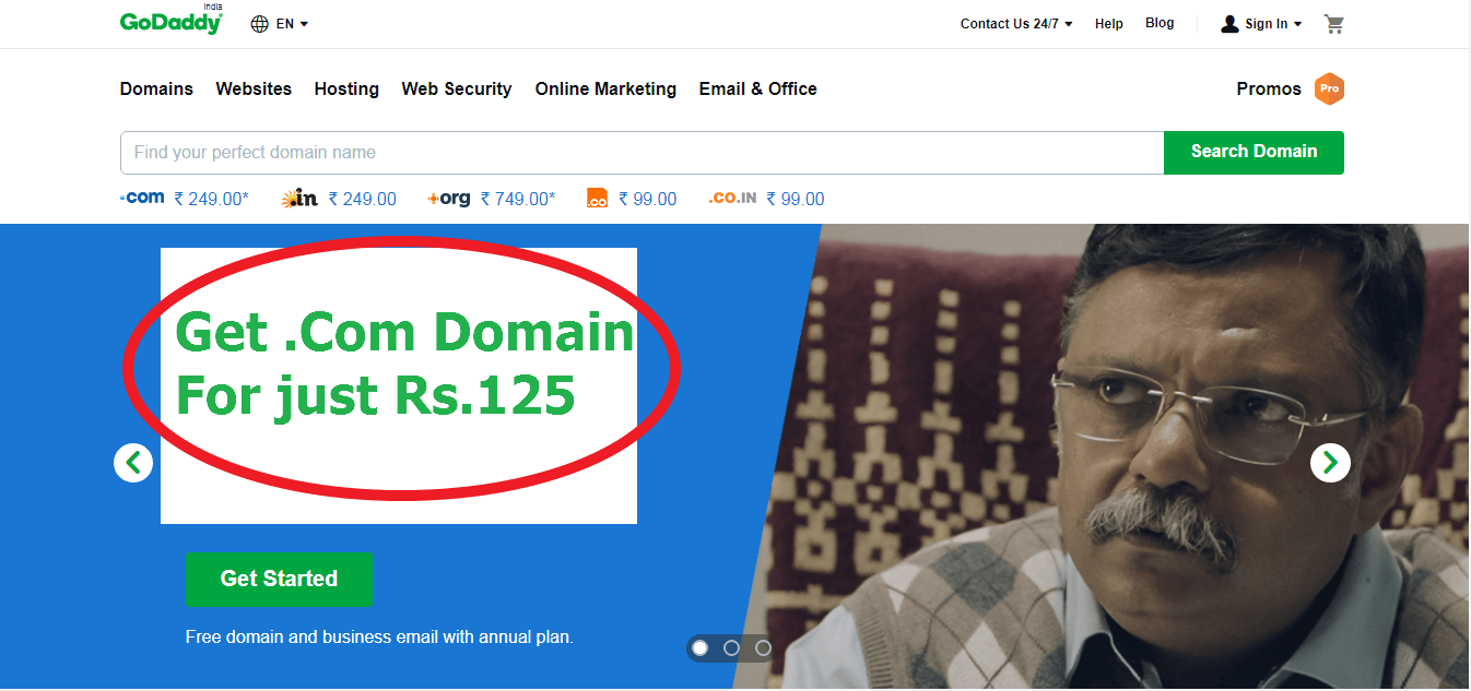 godaddy 125 rs domain registrar